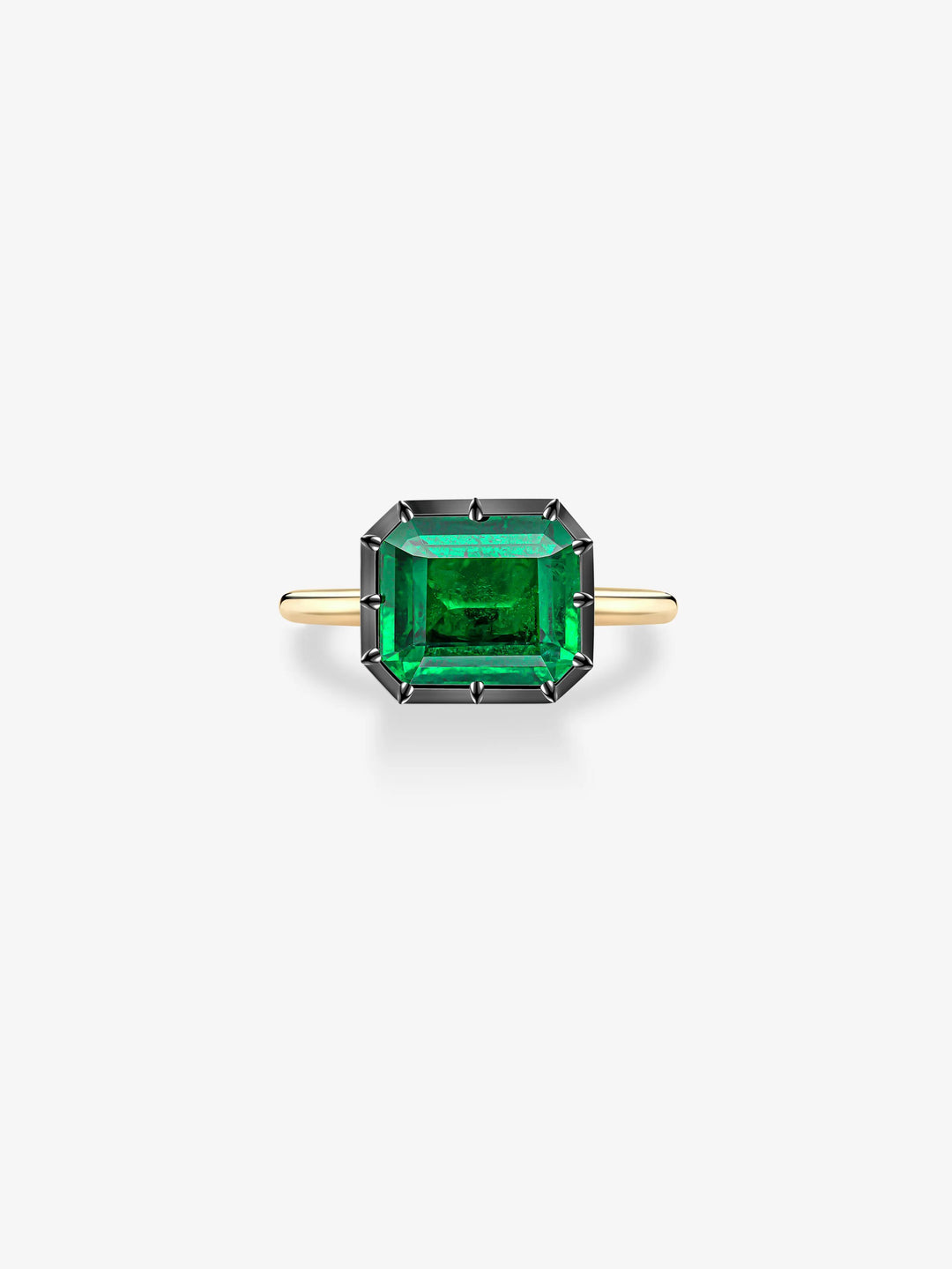 4.64ct East-West Emerald Cut Emerald Button Back Ring View 1