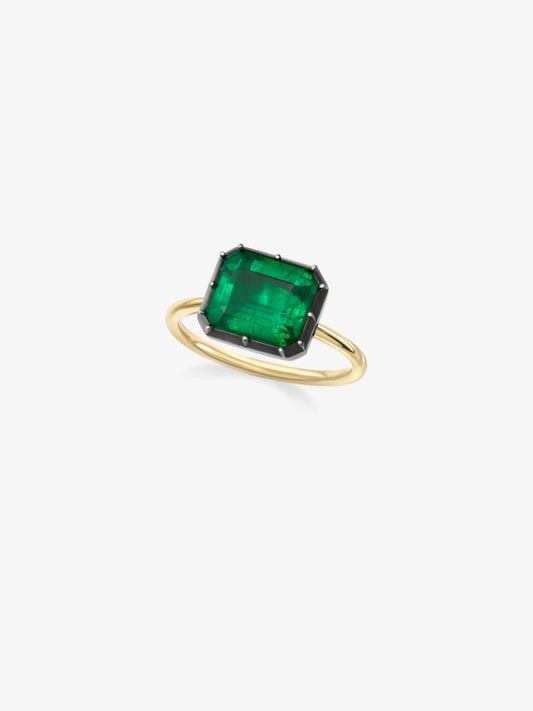 4.64ct East-West Emerald Cut Emerald Button Back Ring View 2