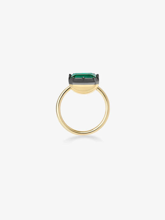 4.64ct East-West Emerald Cut Emerald Button Back Ring View 4