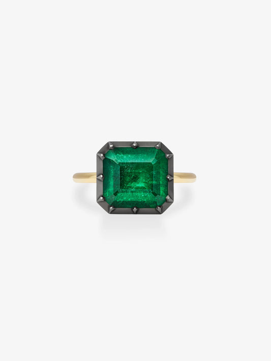 5.09ct Emerald Cut Emerald Button Back Ring