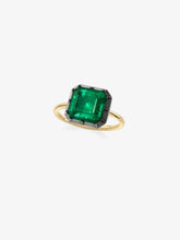 5.09ct Emerald Cut Emerald Button Back Ring