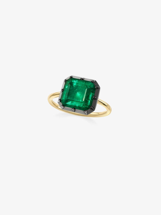 5.09ct Emerald Cut Emerald Button Back Ring