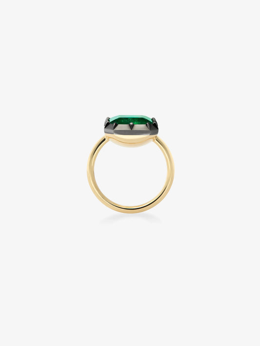 5.09ct Emerald Cut Emerald Button Back Ring