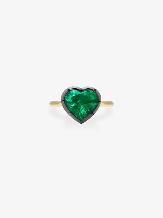 3.35ct Heart-Shaped Emerald Button Back Ring