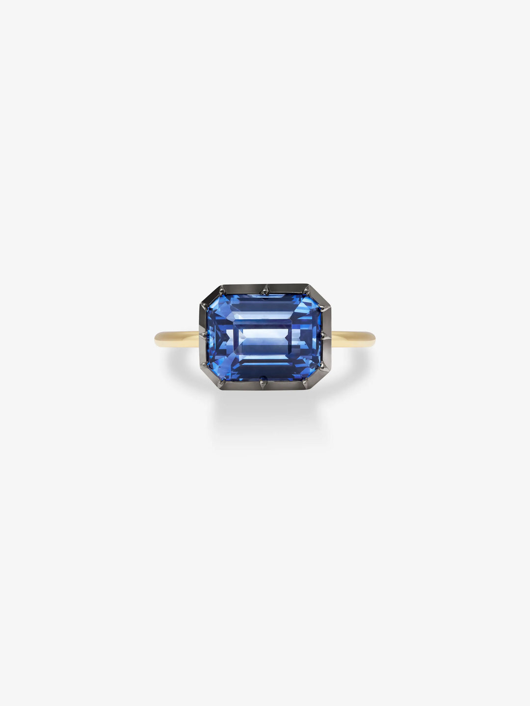 5.76ct East-West Emerald Cut Sapphire Button Back Ring View 1