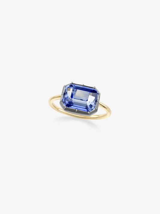 5.76ct East-West Emerald Cut Sapphire Button Back Ring View 2