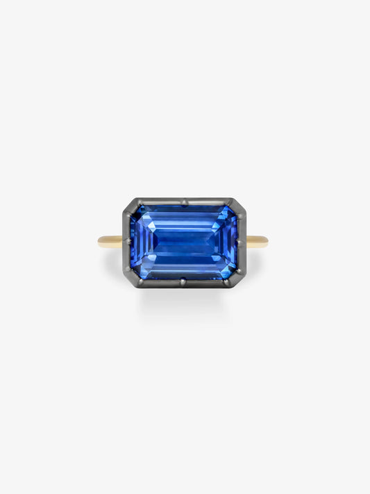 7.19ct Emerald Cut Sapphire Button Back Ring