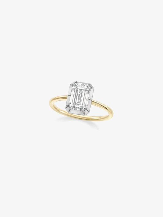 2ct Emerald Cut Diamond & White Gold Button Back Ring View 2