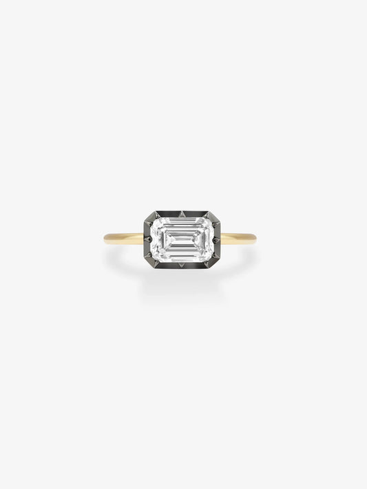 1.50ct East-West Emerald Cut Diamond Button Back Ring