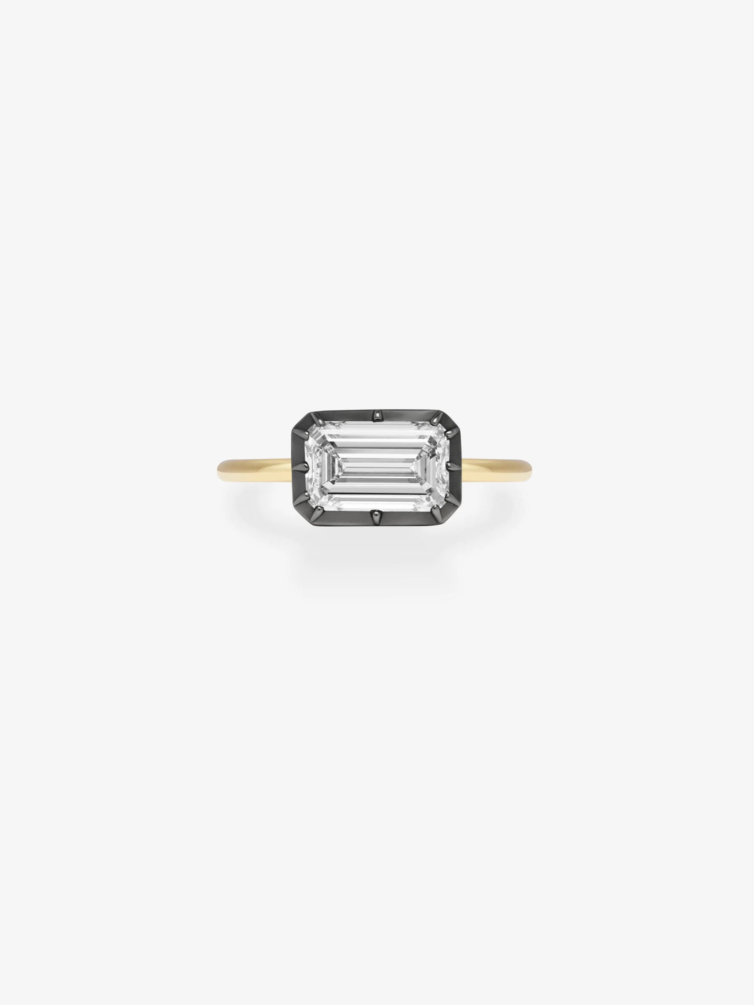 2ct East-West Emerald Cut Diamond Button Back Ring View 1