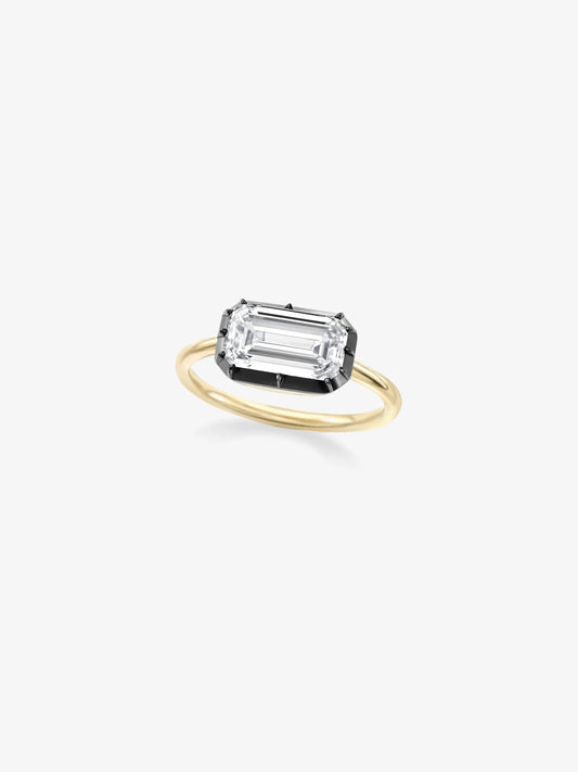 2.50ct East-West Emerald Cut Diamond Button Back Ring View 2