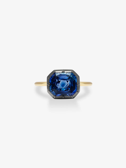 3.33ct East-West Emerald Cut Sapphire Button Back Ring