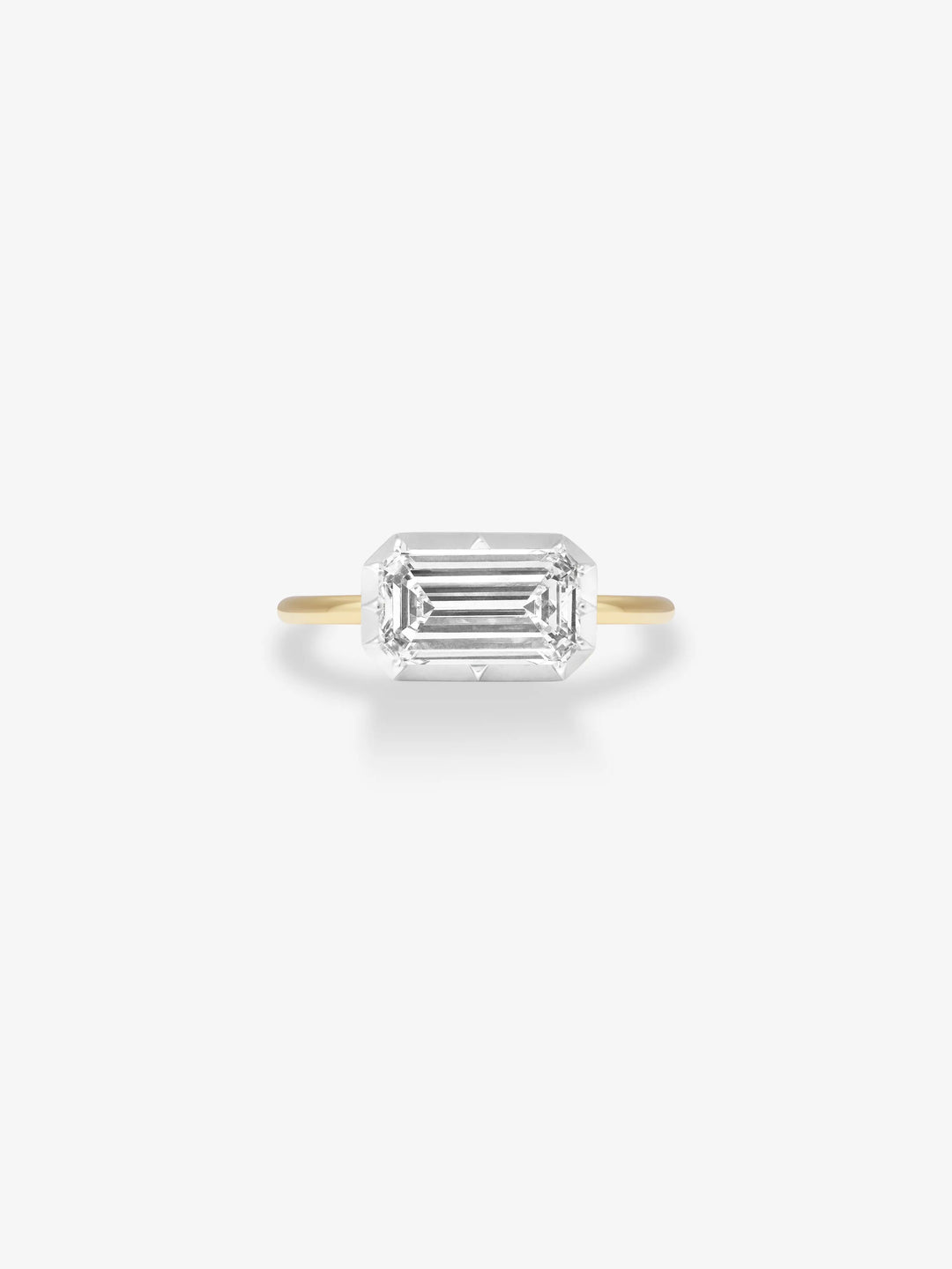 3.06ct East-West Emerald Cut Diamond Button Back Ring View 1