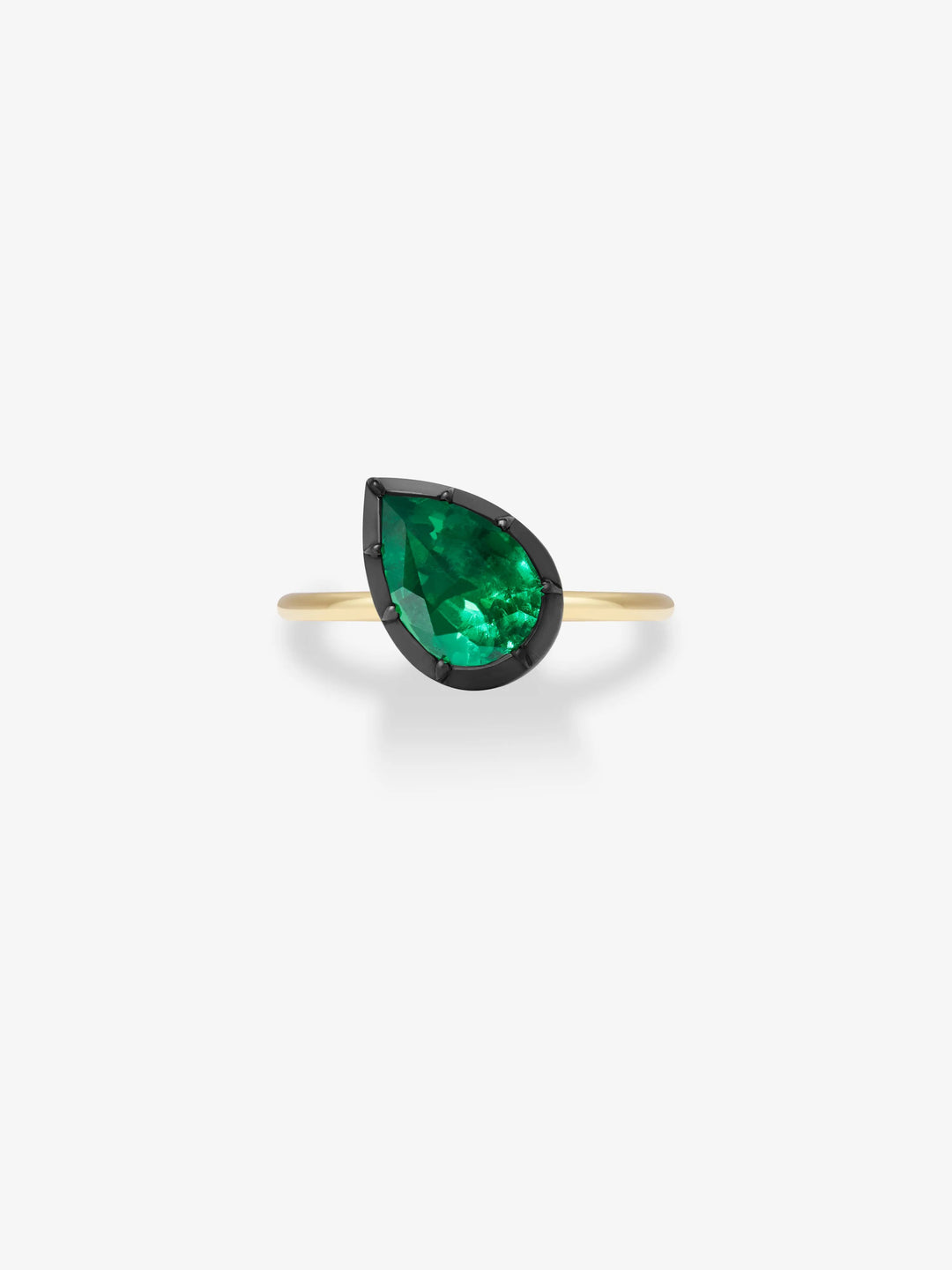 2.19ct Tilted Pear Emerald Button Back Ring View 1