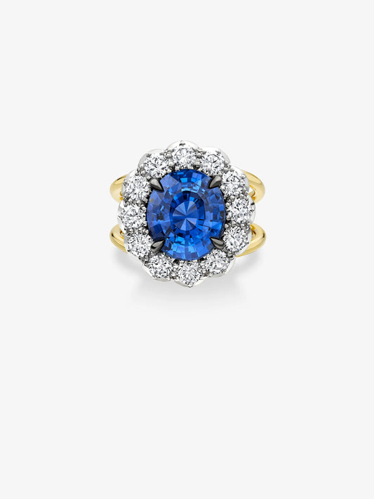 5.20ct Oval Sapphire & Diamond Halo Daisy Ring