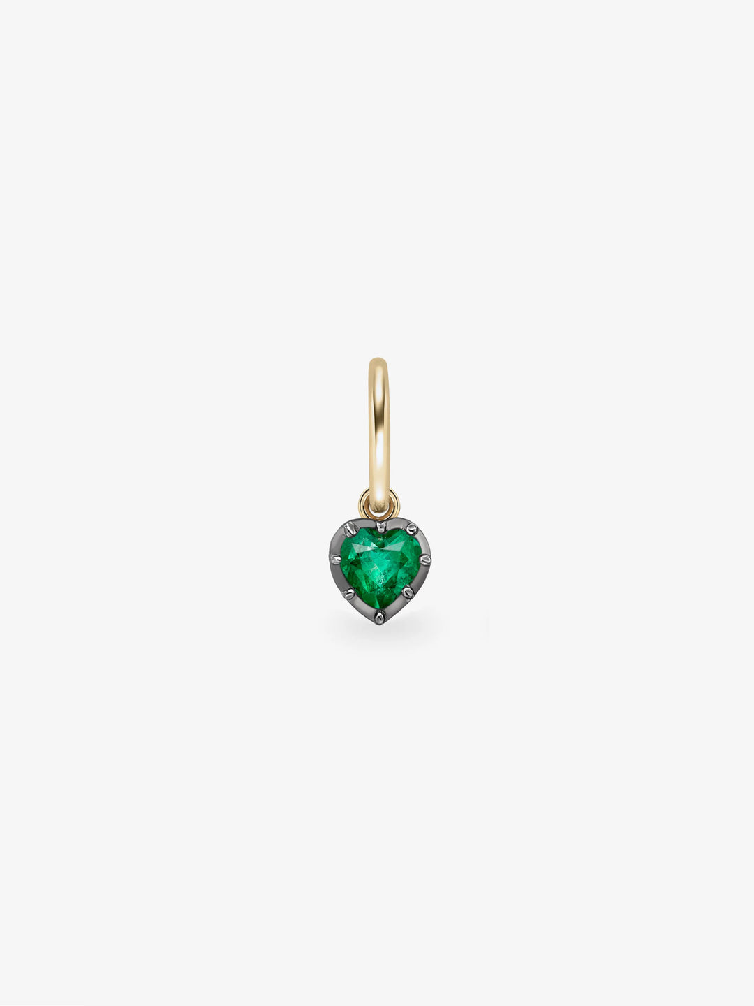 0.50ct Heart-Shaped Emerald & Blackened Gold Single Gypset Hoop Earring